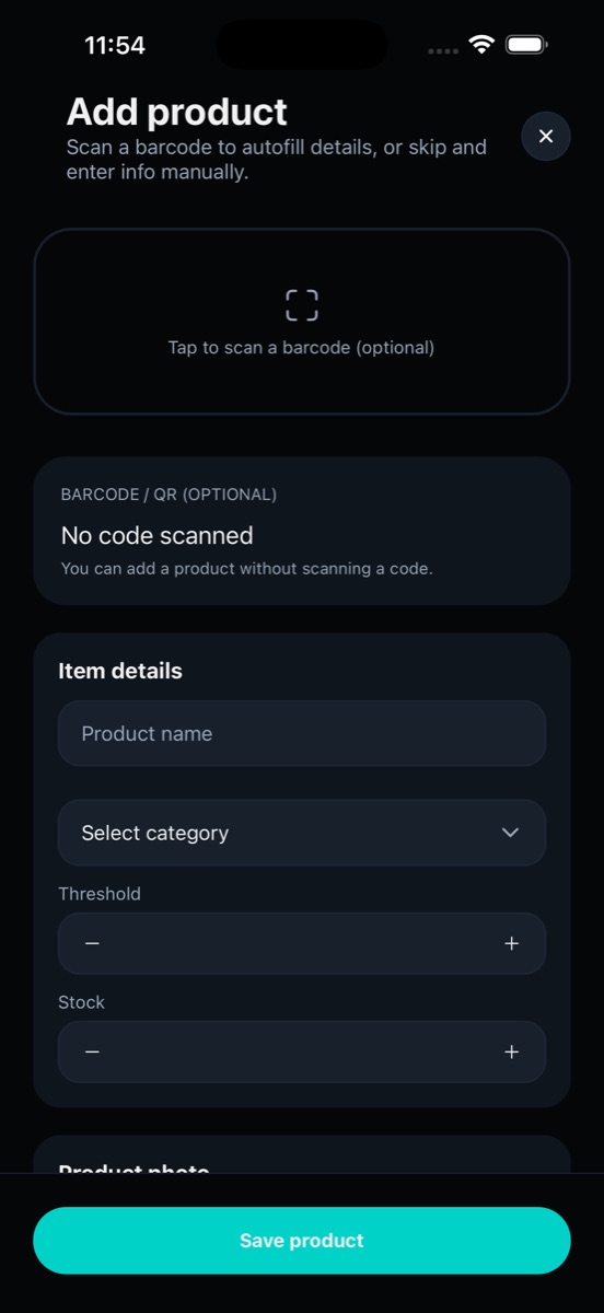 Shelfee inventory screen