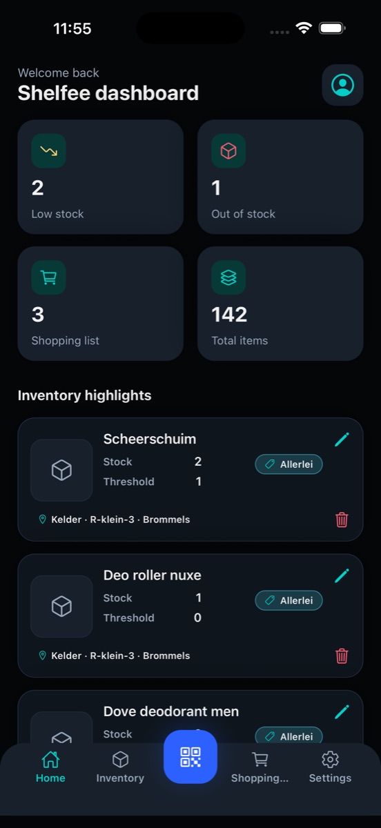 Shelfee shopping list screen